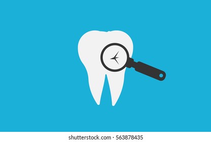 Tooth caries and  magnifying glass Vector.