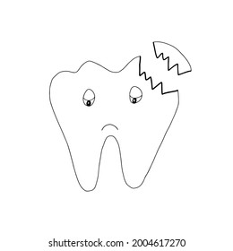 Diente con caries. Icono de diente enfermo. Ilustración vectorial de un diente humano. Mano dibujó dientes con un agujero.