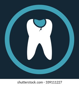 Tooth Caries vector icon. Style is bicolor flat rounded symbol, blue and white colors, rounded angles, dark blue background.