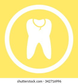 Tooth Caries vector icon. Style is flat rounded symbol, white color, rounded angles, yellow background.