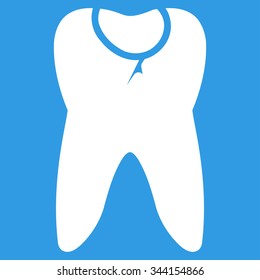 Tooth Caries vector icon. Style is flat symbol, white color, rounded angles, blue background.