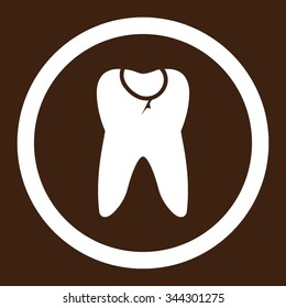 Tooth Caries vector icon. Style is flat rounded symbol, white color, rounded angles, brown background.
