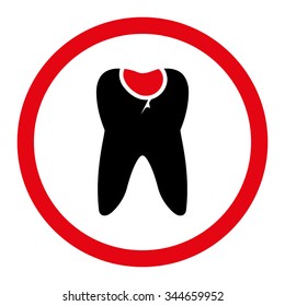 Tooth Caries vector icon. Style is bicolor flat rounded symbol, intensive red and black colors, rounded angles, white background.