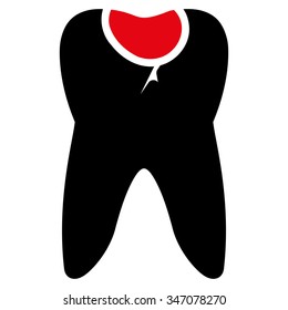 Tooth Caries vector icon. Style is bicolor flat symbol, intensive red and black colors, rounded angles, white background.