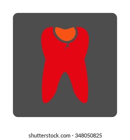 Tooth Caries vector icon. Style is flat rounded square silver button with red symbol, white background.