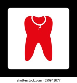 Tooth Caries vector icon. Style is flat rounded square button, red and white colors, black background.