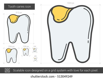 Tooth caries vector line icon isolated on white background. Tooth caries line icon for infographic, website or app. Scalable icon designed on a grid system.