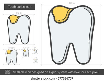 Tooth caries vector line icon isolated on white background. Tooth caries line icon for infographic, website or app. Scalable icon designed on a grid system.