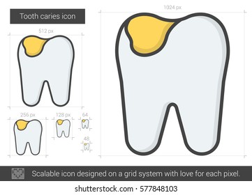Tooth caries vector line icon isolated on white background. Tooth caries line icon for infographic, website or app. Scalable icon designed on a grid system.