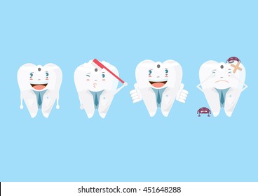 tooth cartoon action set