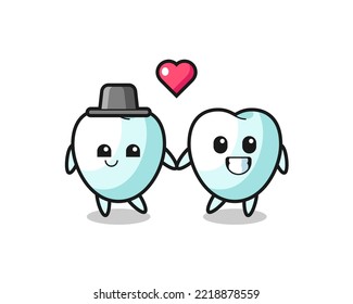 tooth cartoon character couple with fall in love gesture , cute design