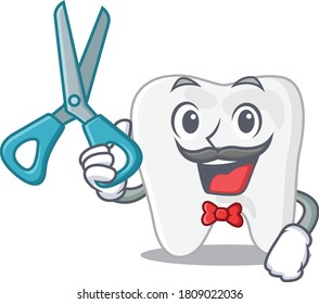 Tooth cartoon character design as talented barber