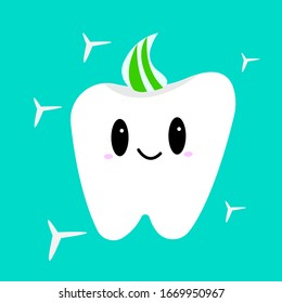 tooth cartoon character with green paste hairdo concept of hygiene and health care