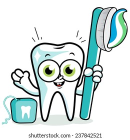 Tooth Cartoon Character Holding Toothbrush Dental Stock Vector (Royalty ...