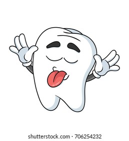 Tooth cartoon character showing tongue