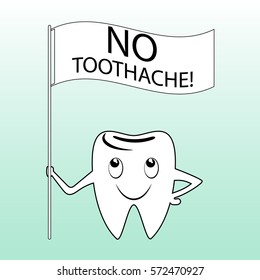Tooth cartoon character with a slogan. Vector illustration. Eps 10.
