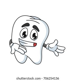 Tooth cartoon character smiling and presenting with both hands