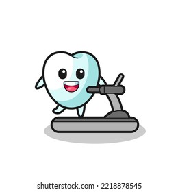 tooth cartoon character walking on the treadmill , cute design