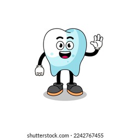tooth cartoon doing wave hand gesture , character design