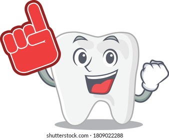 Tooth in cartoon drawing character design with Foam finger