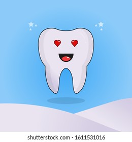 Tooth cartoon, with the expression of falling in love