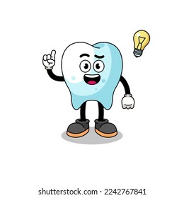tooth cartoon with get an idea pose , character design