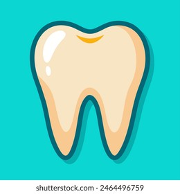 A tooth cartoon is illustrated against a blue background