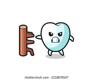 tooth cartoon illustration as a karate fighter , cute design