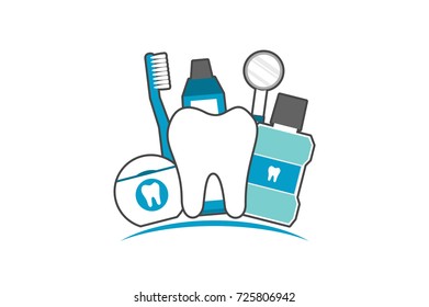 tooth cartoon vector flat style for design, best friend - healthy teeth family with toothbrush toothpaste mouthwash floss and dentist tool, dental care concept