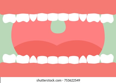 tooth cartoon vector flat style for design - open mouth with healthy teeth and tongue, dental care