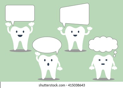 tooth cartoon vector, set of teeth with various speech bubble. talking teeth. place for your text.