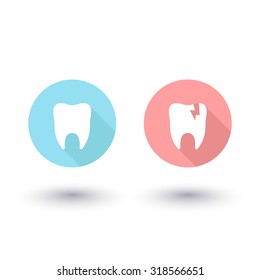 Tooth, tooth cavity round flat icons, vector illustration