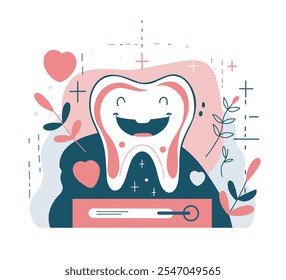 Cavidade dentária, dor de dente, conceito de cuidados dentários. Cárie dentária com dor na gengiva vermelha dolorosa. Odontologia, saúde bucal, dentista. Ilustração de vetor plano para publicidade, site