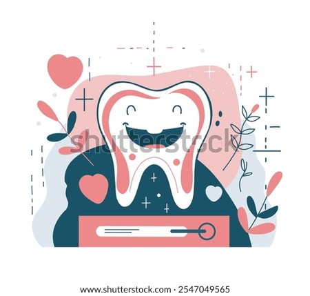 Tooth cavity, toothache, dental care concept. Dental caries with pain on red painful gum. Dentistry, oral health, dentist. Flat vector illustration for advertising, website