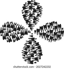 Forma de flor centrífuga dental. Flor de elemento con 4 pétalos hechos a partir de símbolos dentarios orientados. Collage de flores vectoriales en estilo plano.