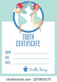 Tooth Certificate Or Receipt From Tooth Fairy Vector Template. Fun Game From Kids Dental Clinic. Letter From Toothfairy Cartoon Style Template.