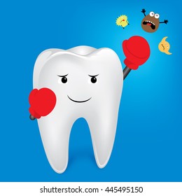Tooth character boxing. Boxing for protect