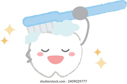 Tooth character brushing with a toothbrush With main line