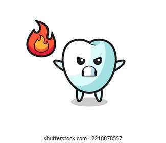 tooth character cartoon with angry gesture , cute design