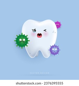 Tooth character cries because of germs. tooth suitable for children dental clinic. tooth character for kids. cute dentist mascot for medical apps, websites and hospital. vector design.