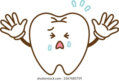 Tooth character crying and spreading his hands