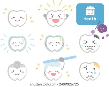 Carácter dental bacteria de la caries dental conjunto de ilustraciones lindas 歯(dientes) Con línea principal