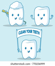 Tooth character funny vector illustration. Dental health concept design