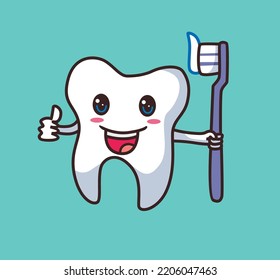 tooth character holding toothbrush cartoon illustration