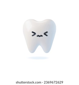 Carácter dental, imagen de cara infeliz, ilustración vectorial 3d, aislada en fondo blanco. Elemento de diseño de concepto de salud, medicina y odontología blanca realista. Icono o cliparte de dientes.