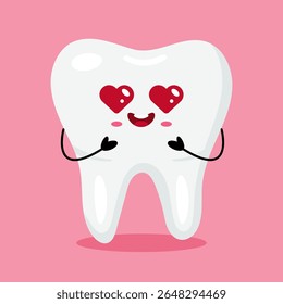 Tooth character with love expression cartoon style