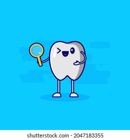 tooth character with magnifying glass