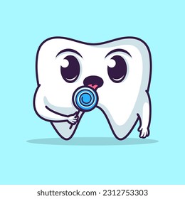 tooth character mascot eat candy , vector file isolated object