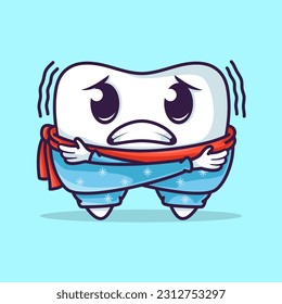 tooth character mascot shivering cold, vector file isolated object