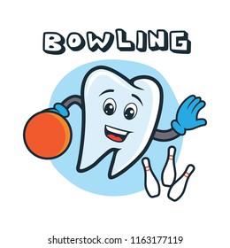 tooth character playing bowling activity. vector illustration